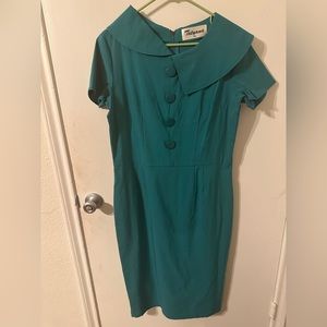 Tatyana teal wiggle secretary vintage pinup dress